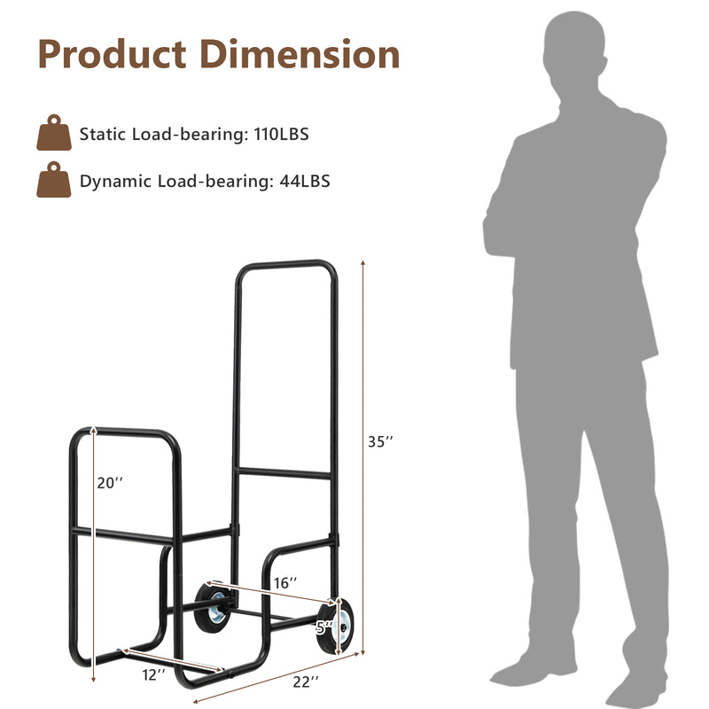 Firewood Log Cart Carrier with Anti-Slip and Wear-Resistant Wheels