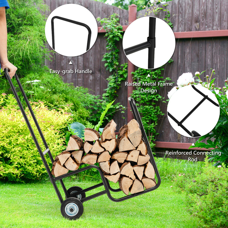 Firewood Log Cart Carrier with Anti-Slip and Wear-Resistant Wheels