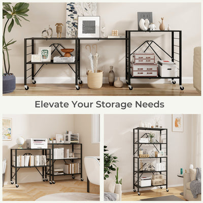 5-Tier Foldable Storage Shelf with Wheels-Black