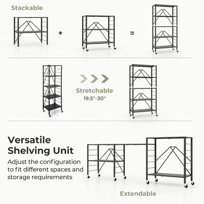 5-Tier Foldable Storage Shelf with Wheels-Black