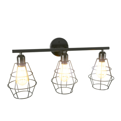 3-Light Industrial Bathroom Vanity Cage Light Vintage Wall Lamp