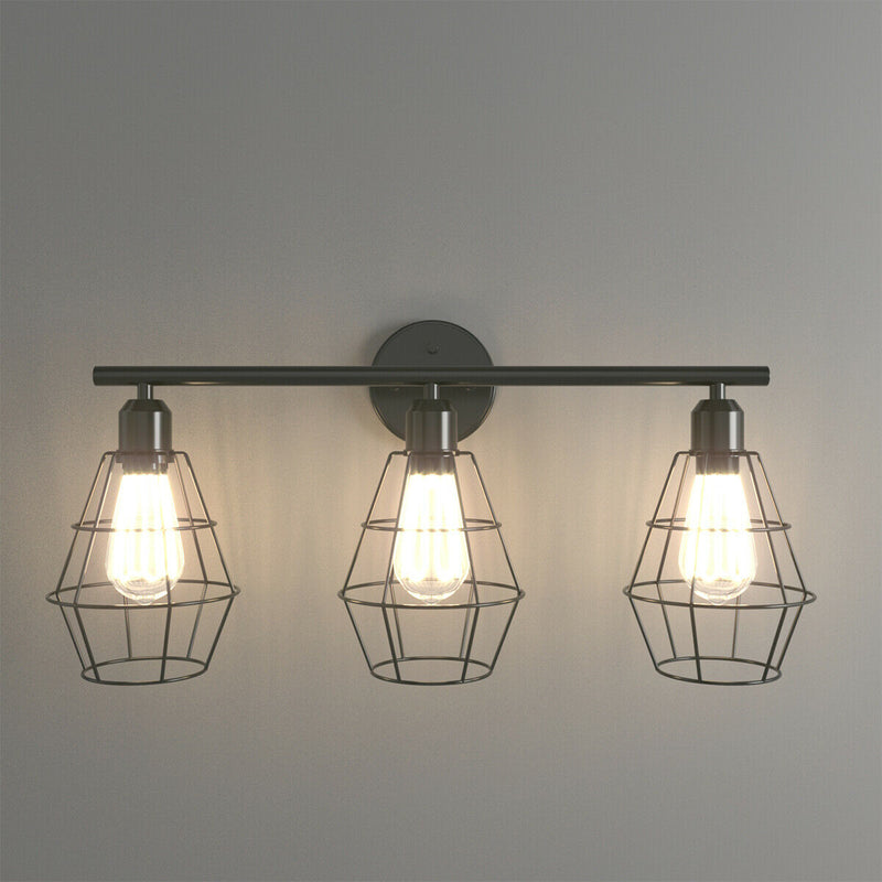 3-Light Industrial Bathroom Vanity Cage Light Vintage Wall Lamp