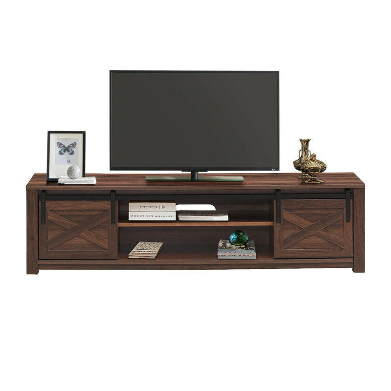 65 Inch Flat Sliding Barn Door TV Stand-Brown