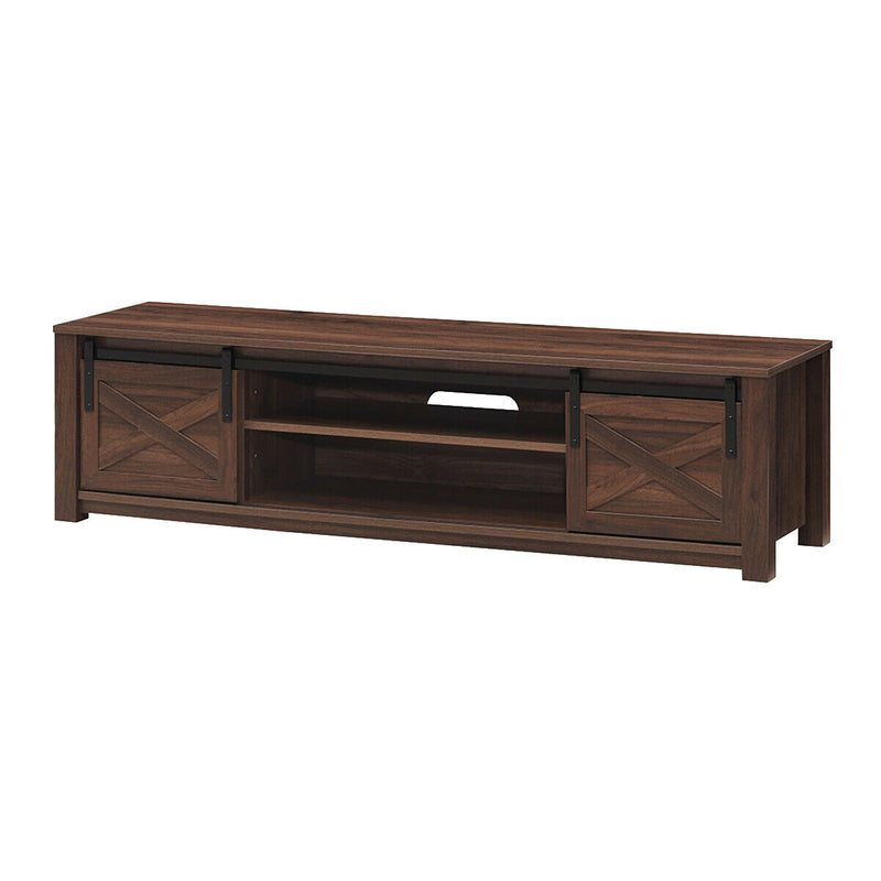 65 Inch Flat Sliding Barn Door TV Stand-Brown