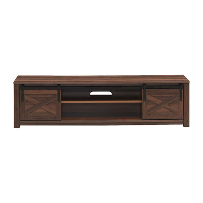 65 Inch Flat Sliding Barn Door TV Stand-Brown