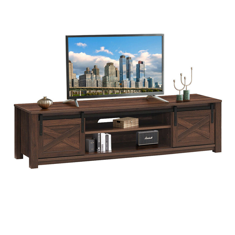 65 Inch Flat Sliding Barn Door TV Stand-Brown