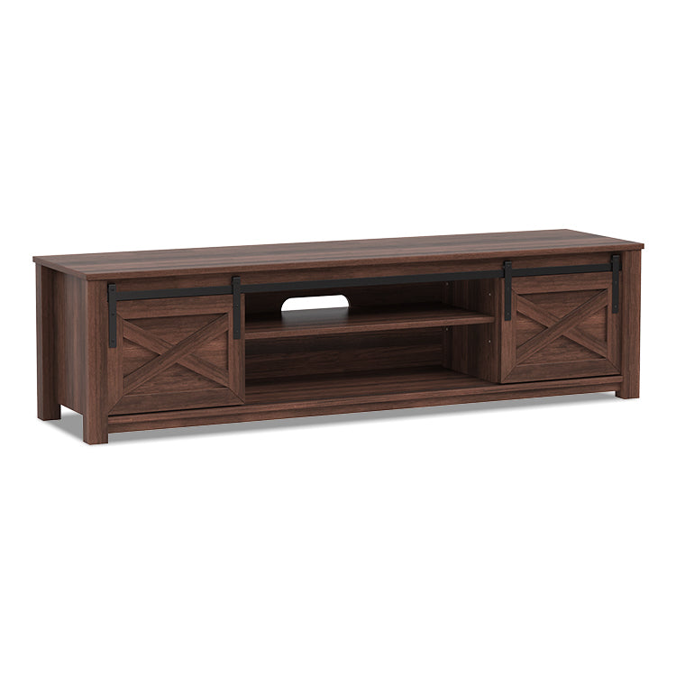 65 Inch Flat Sliding Barn Door TV Stand-Brown