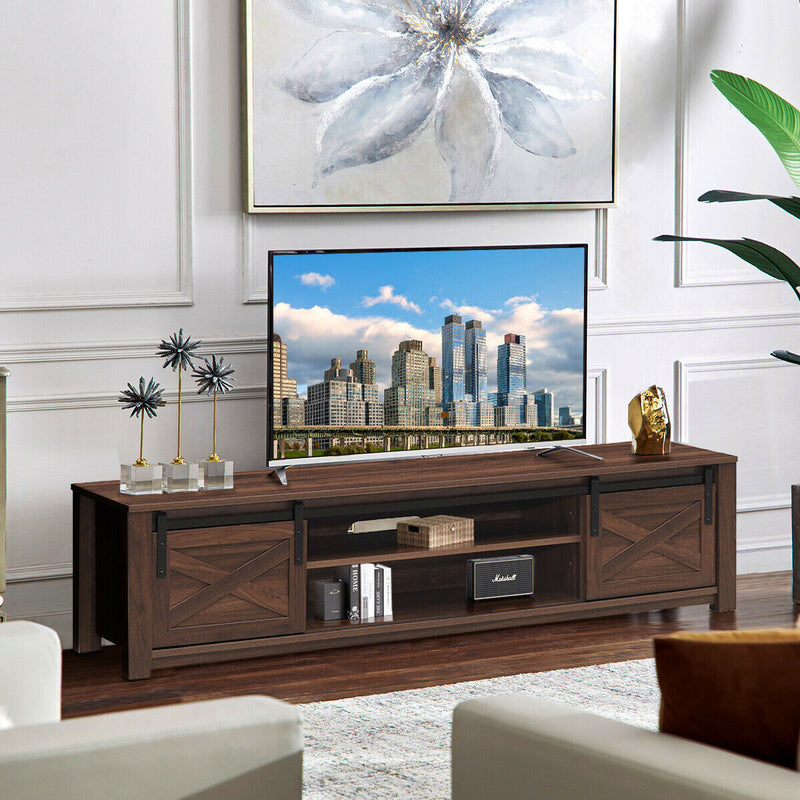 65 Inch Flat Sliding Barn Door TV Stand-Brown