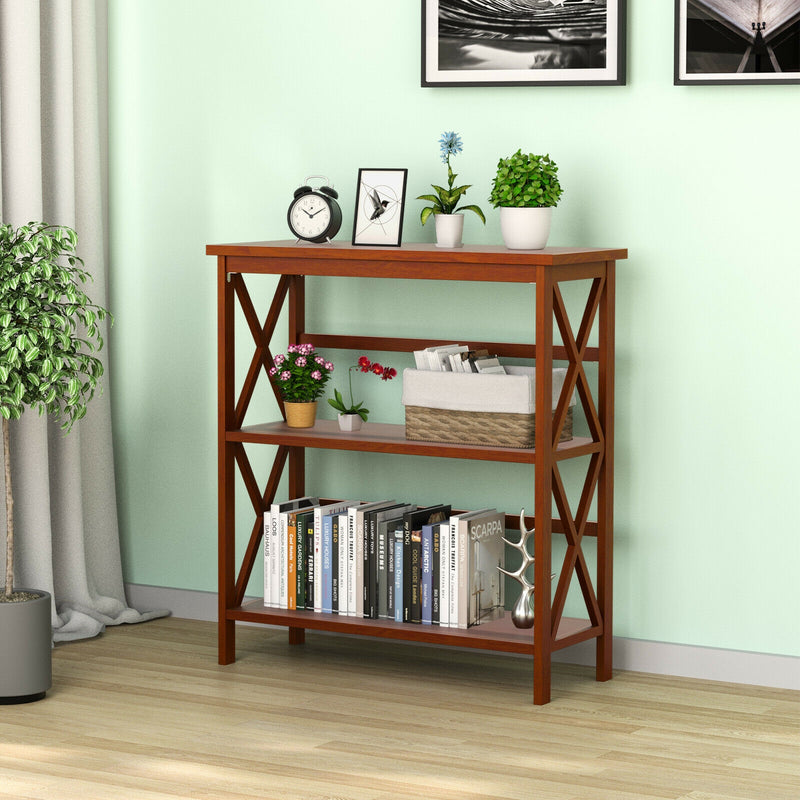 3-Tier Multi-Functional Storage Shelf Units Wooden Open Bookcase and Bookshelf-Natural