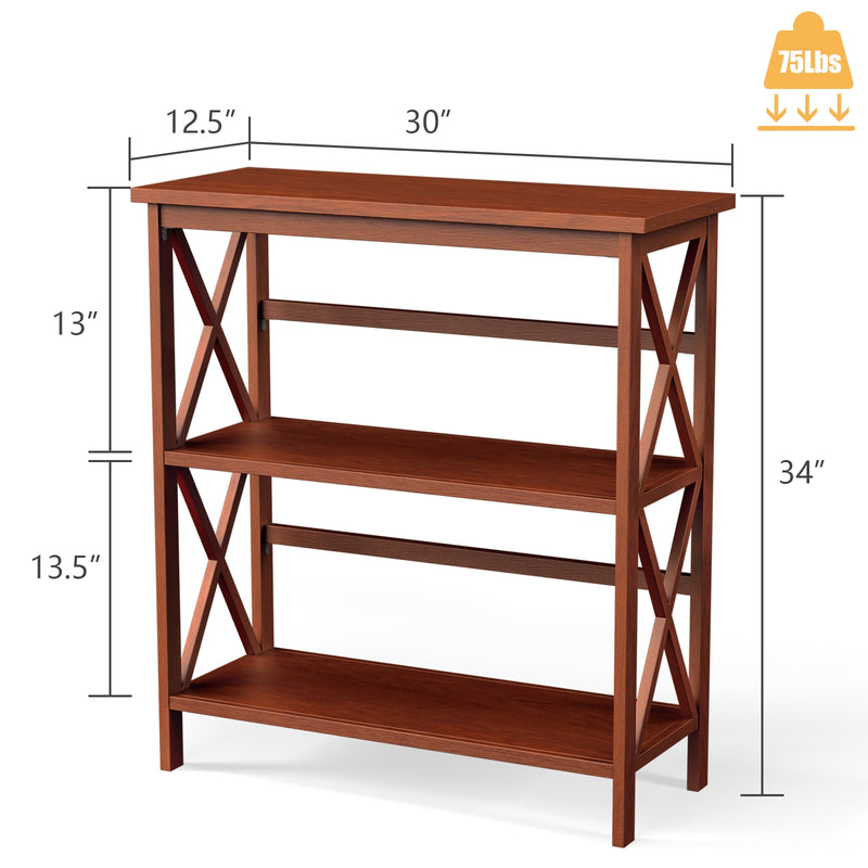 3-Tier Multi-Functional Storage Shelf Units Wooden Open Bookcase and Bookshelf-Natural