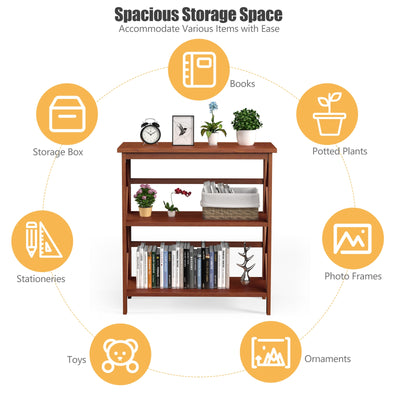 3-Tier Multi-Functional Storage Shelf Units Wooden Open Bookcase and Bookshelf-Natural