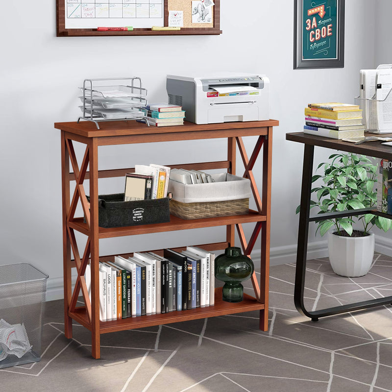 3-Tier Multi-Functional Storage Shelf Units Wooden Open Bookcase and Bookshelf-Natural