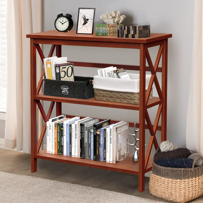 3-Tier Multi-Functional Storage Shelf Units Wooden Open Bookcase and Bookshelf-Natural