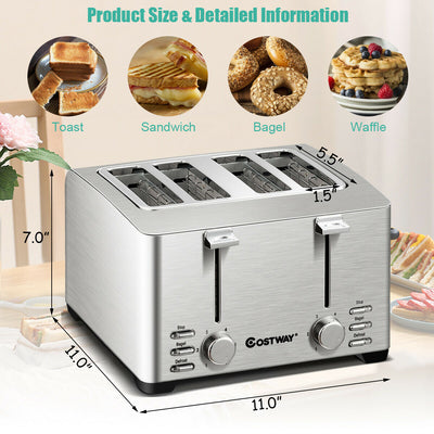 Extra-Wide Slot Stainless Steel 4 Slice Toaster