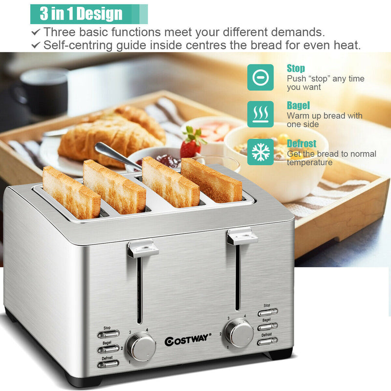 Extra-Wide Slot Stainless Steel 4 Slice Toaster