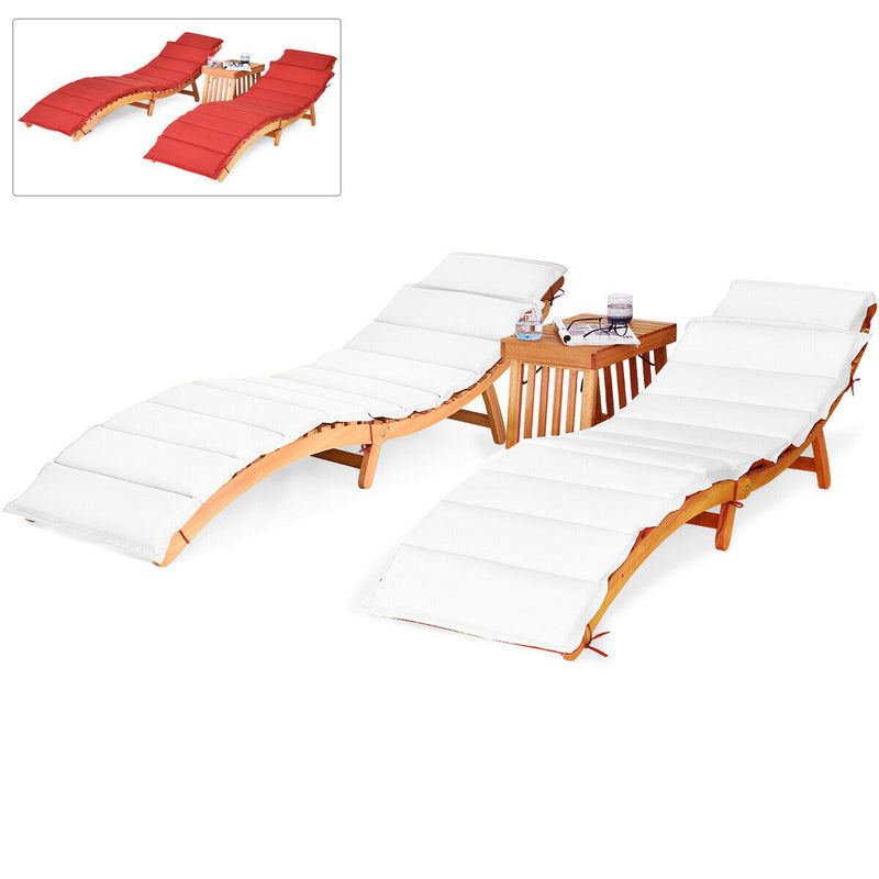 3 Pieces of Wooden Folding Patio Lounge Chair Table Set