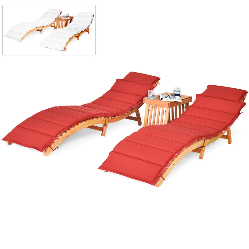 3 Pieces of Wooden Folding Patio Lounge Chair Table Set