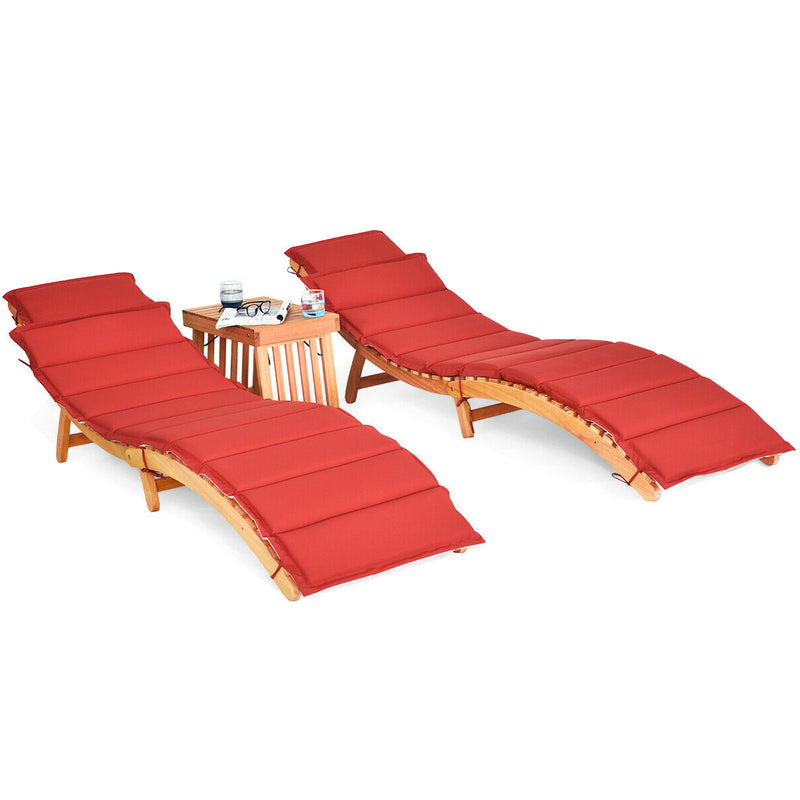 3 Pieces of Wooden Folding Patio Lounge Chair Table Set