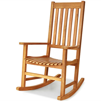 Indoor Outdoor Wooden High Back Rocking Chair-Wood