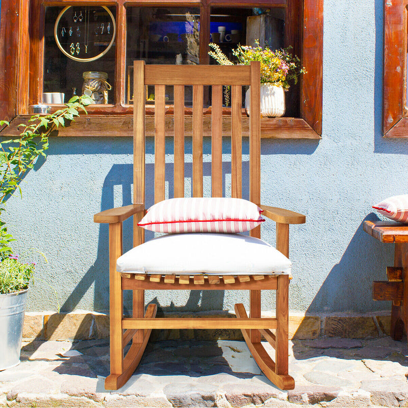 Indoor Outdoor Wooden High Back Rocking Chair-Wood