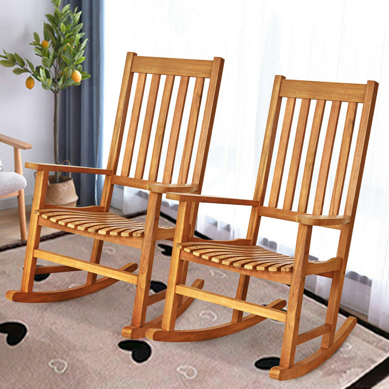 Indoor Outdoor Wooden High Back Rocking Chair-Wood