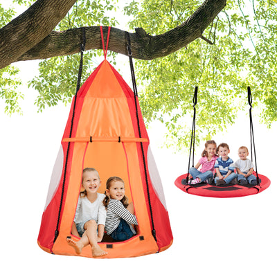 2-in-1 40 Inch Kids Hanging Chair Detachable Swing Tent Set-Orange