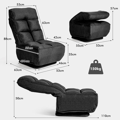 360-Degree Swivel Folding Floor Chair with 6 Adjustable Positions-Black