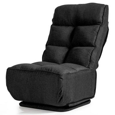 360-Degree Swivel Folding Floor Chair with 6 Adjustable Positions-Black