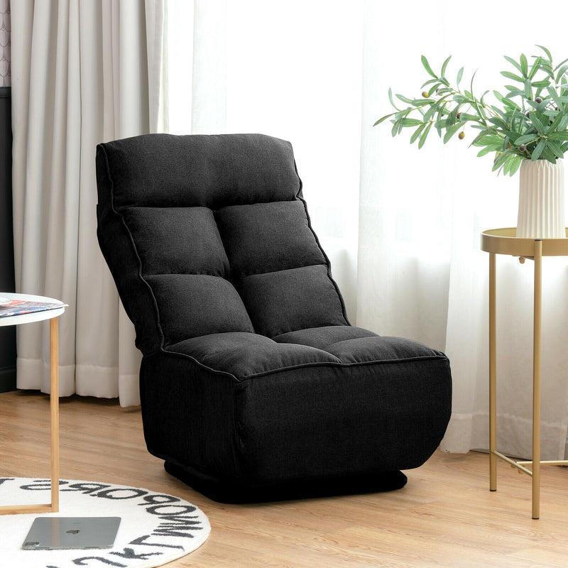 360-Degree Swivel Folding Floor Chair with 6 Adjustable Positions-Black