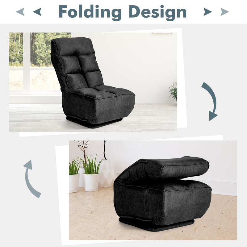 360-Degree Swivel Folding Floor Chair with 6 Adjustable Positions-Black