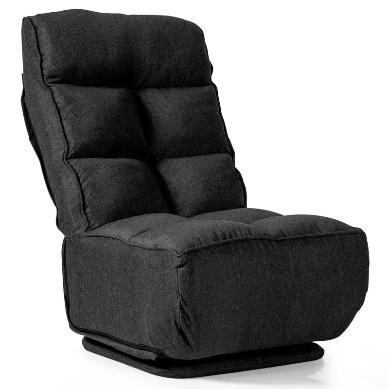 360-Degree Swivel Folding Floor Chair with 6 Adjustable Positions-Black