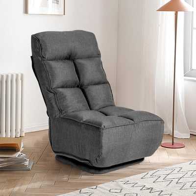 360-Degree Swivel Folding Floor Chair with 6 Adjustable Positions-Gray