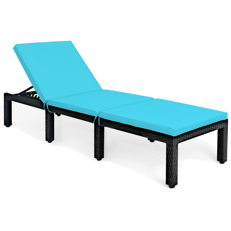 Patio Rattan Cushioned Height Adjustable Lounge Chair-Blue