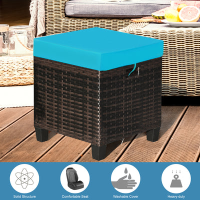 2PCS Patio Rattan Ottoman Cushioned Seat-Turquoise