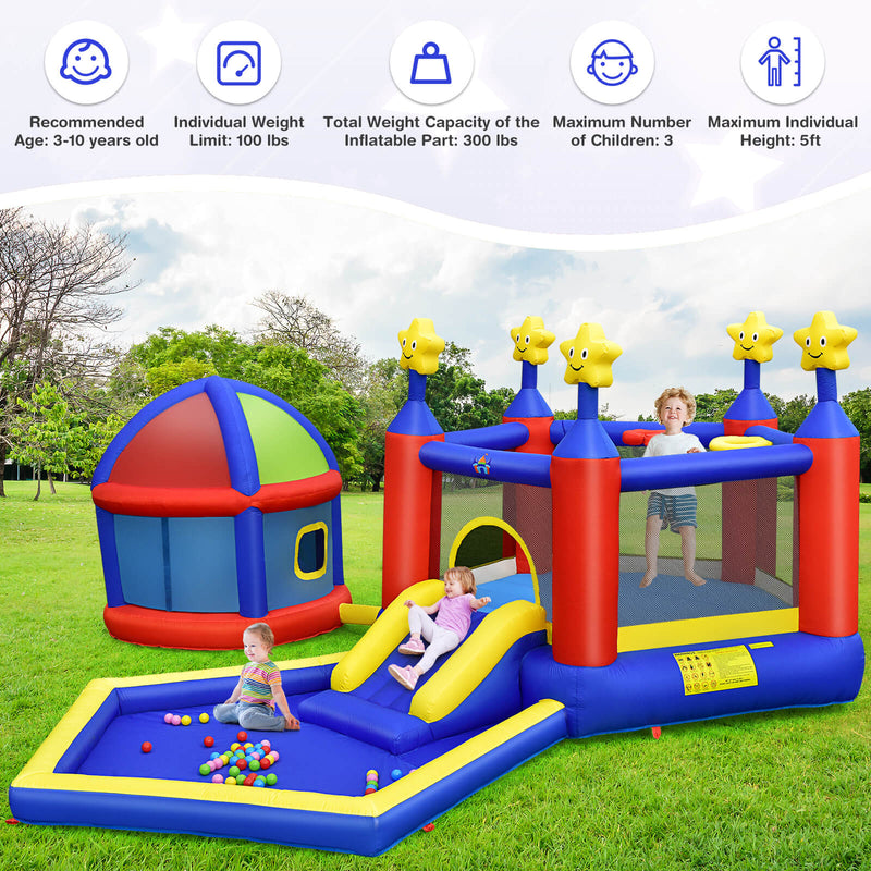 Kids Inflatable Bouncy Castle with Slide Large Jumping Area Playhouse and 735W Blower