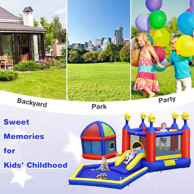 Kids Inflatable Bouncy Castle with Slide Large Jumping Area Playhouse and 735W Blower