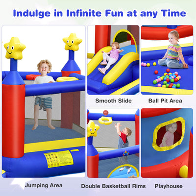 Kids Inflatable Bouncy Castle with Slide Large Jumping Area Playhouse and 735W Blower