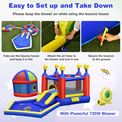 Kids Inflatable Bouncy Castle with Slide Large Jumping Area Playhouse and 735W Blower