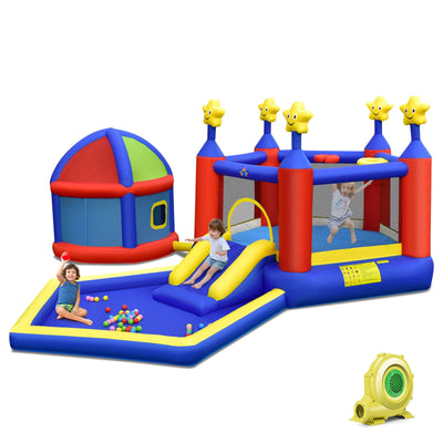 Kids Inflatable Bouncy Castle with Slide Large Jumping Area Playhouse and 735W Blower