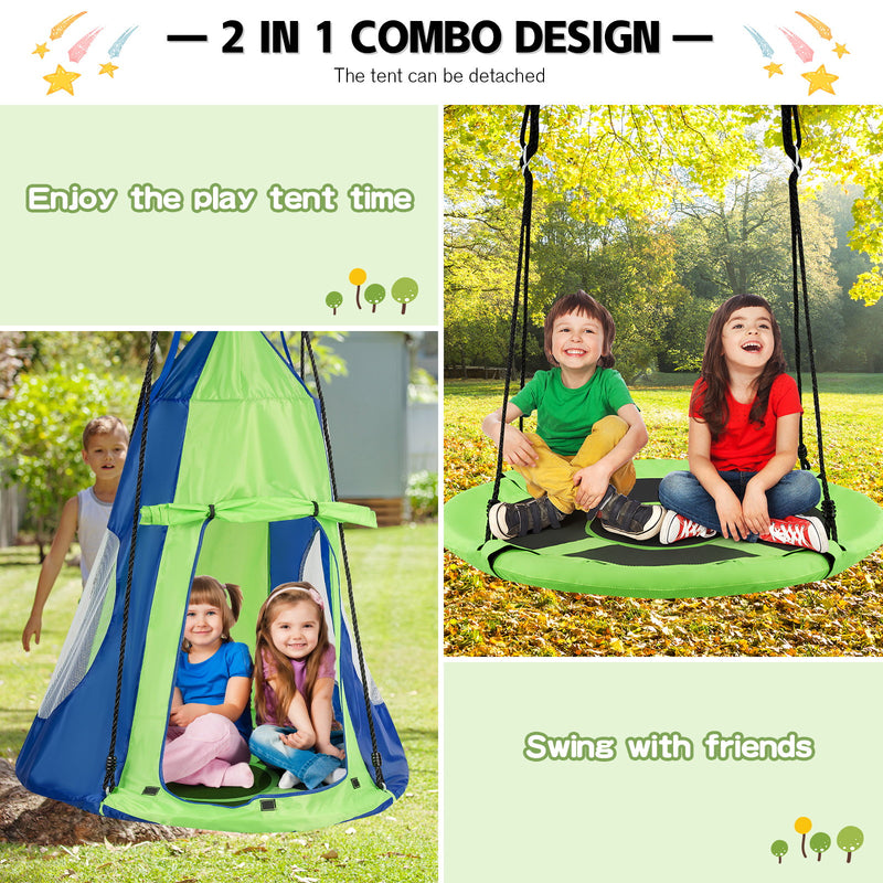 2-in-1 40 Inch Kids Hanging Chair Detachable Swing Tent Set-Green