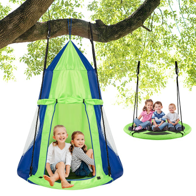 2-in-1 40 Inch Kids Hanging Chair Detachable Swing Tent Set-Green