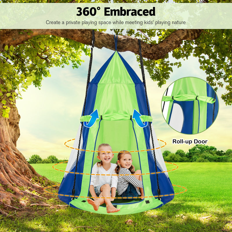 2-in-1 40 Inch Kids Hanging Chair Detachable Swing Tent Set-Green