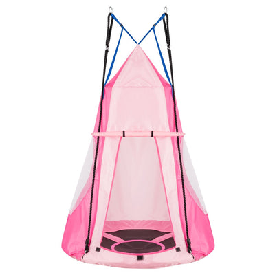 2-in-1 40 Inch Kids Hanging Chair Detachable Swing Tent Set-Pink