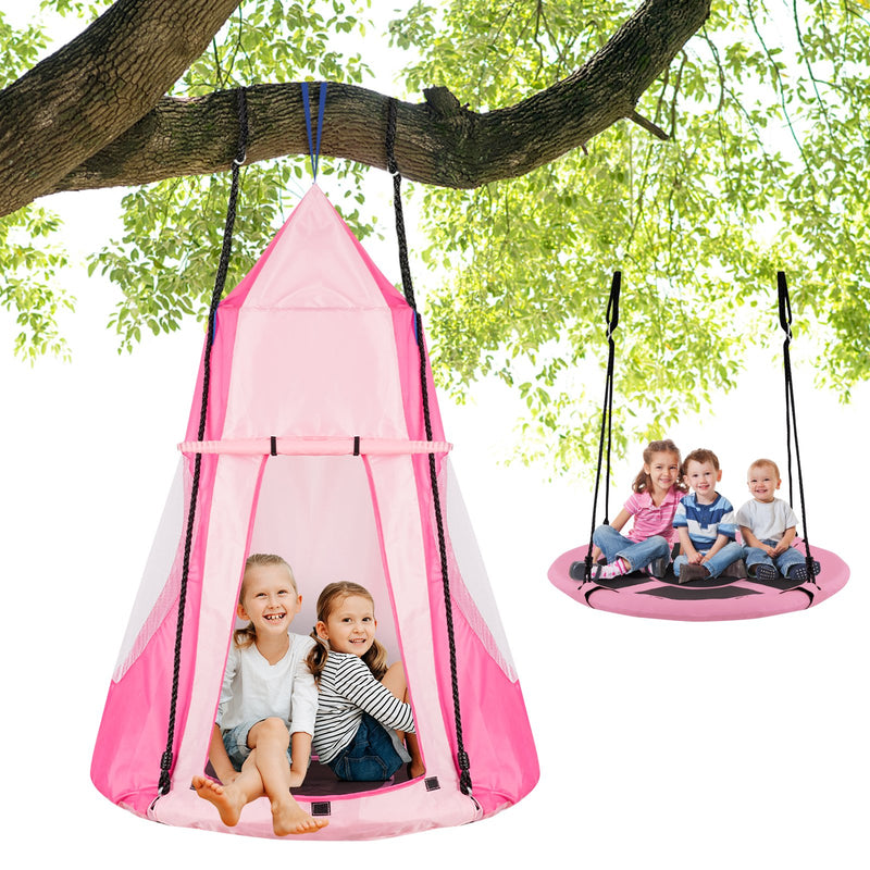 2-in-1 40 Inch Kids Hanging Chair Detachable Swing Tent Set-Pink