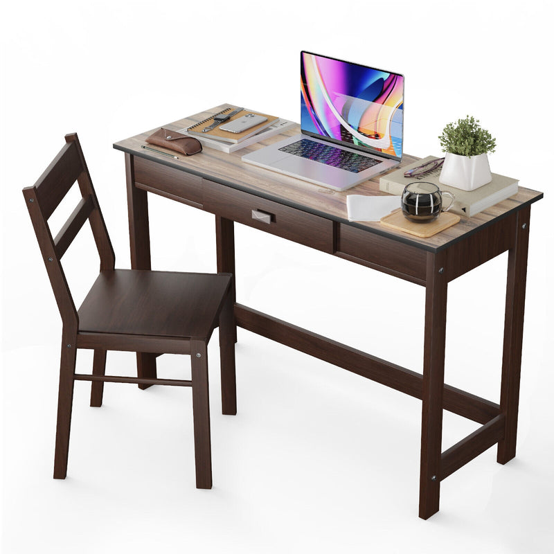 Kids Desk and Chair Set with Drawer-Brown