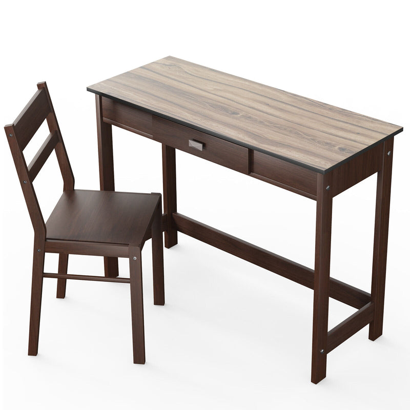 Kids Desk and Chair Set with Drawer-Brown