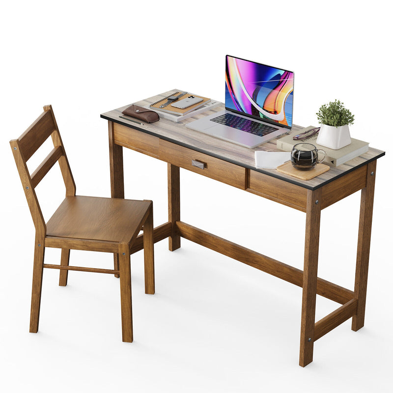 Kids Desk and Chair Set with Drawer-Walnut