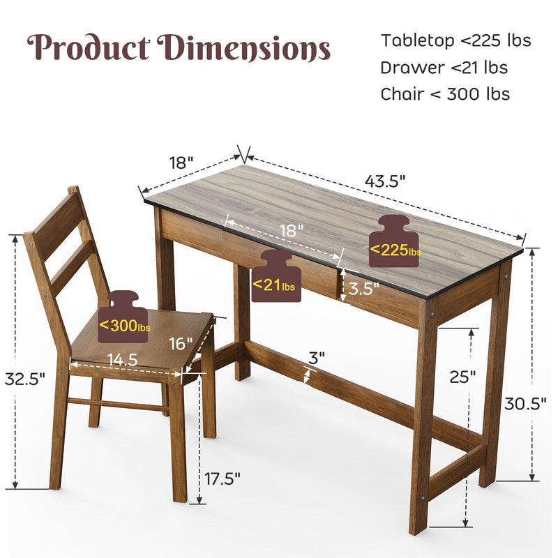 Kids Desk and Chair Set with Drawer-Walnut