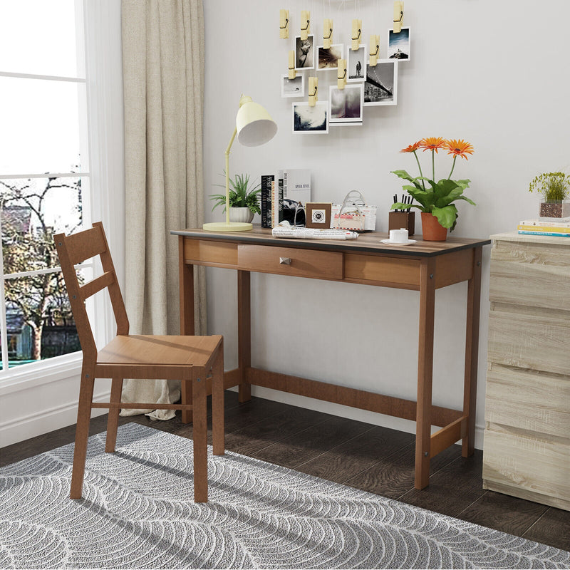 Kids Desk and Chair Set with Drawer-Walnut