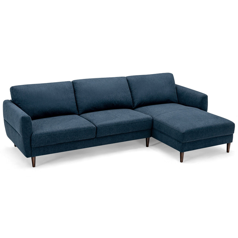 L-Shaped Fabric Sectional Sofa with Chaise Lounge and Solid Wood Legs-Navy